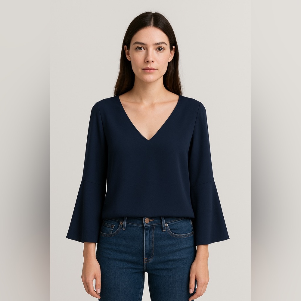 Zara Trafaluc dark blue lace-up blouse